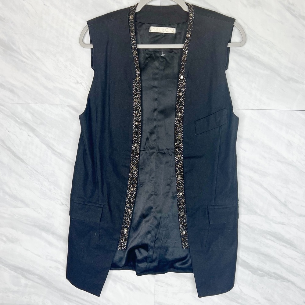 Vintage Malloy Shoulder Padded Sequin Trim Oversized Vest Medium